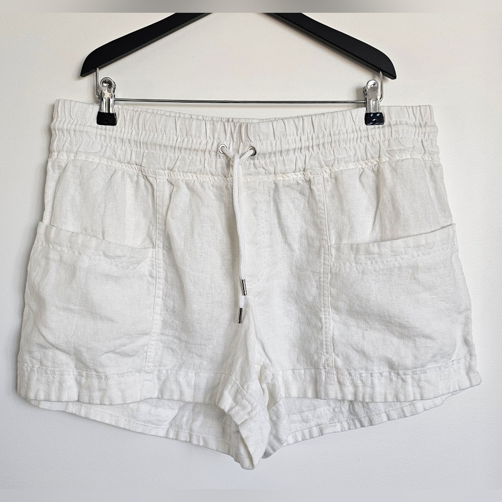 Athleta Cabo 100% Linen Short White Pockets Casual Sz 16